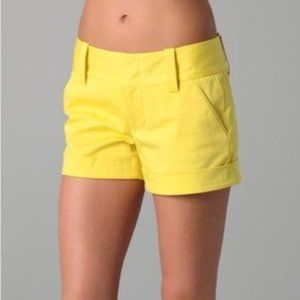 Alice + Olivia Yellow Cady Shorts, Cuffed, 4 Pockets, New Without Tags. Size 0